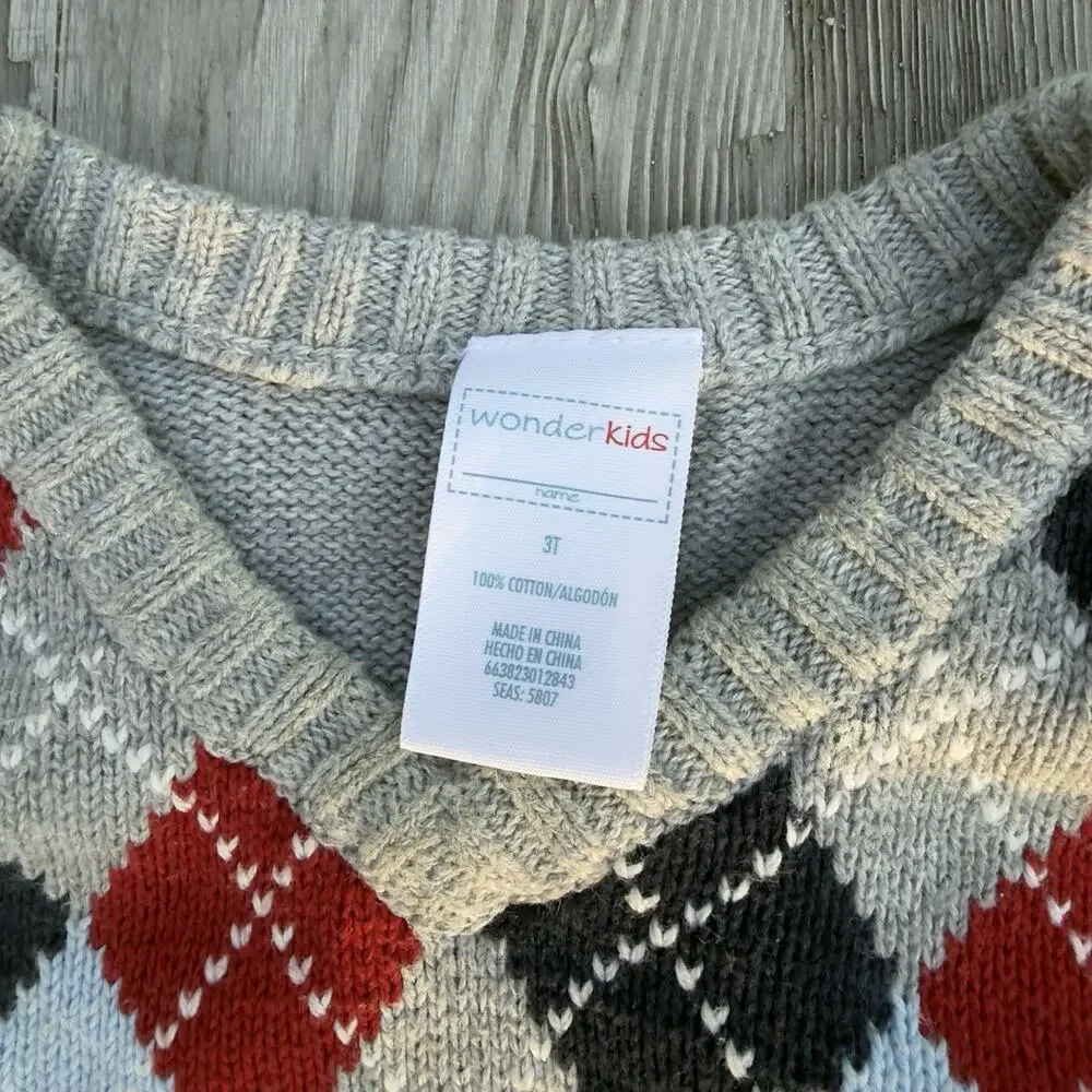 Wonder Kids anti-allergic clothing argyle vest Red/White/Blue 3T